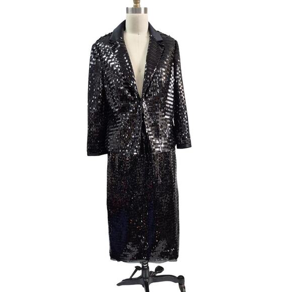 Vtg The Limited Black Paillette Sequins Skirt Set Suit Fully Lined Sz M Evening - Picture 1 of 7